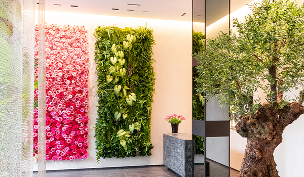 Giardino verticale artificiale in hall di hotel